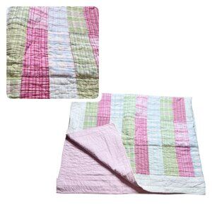 Pottery Barn Kids Twin XL Quilt Plaid Patchwork Pink Green Reversible Bedding